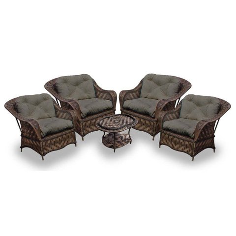 Conjunto de Poltronas Fibra Sintética Naja - 4 Poltronas + 1 Mesa Centro - Tecido Duna Fendi