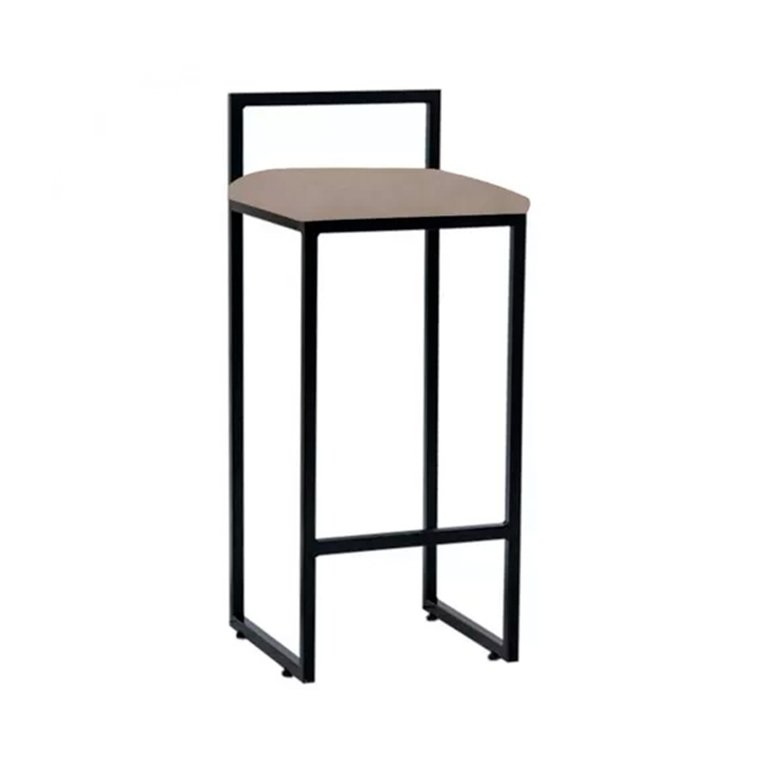 Banqueta Alta Industrial em Aço Dori Preto Assento Suede Bege