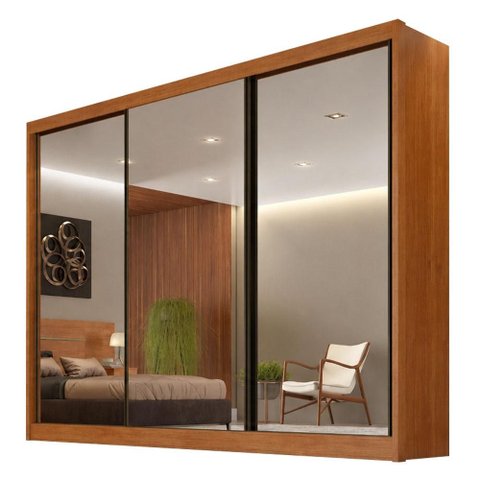 Guarda Roupa Casal Londres Plus 3 Portas com Espelho 8 Gavetas Cinamomo - Novo Horizonte