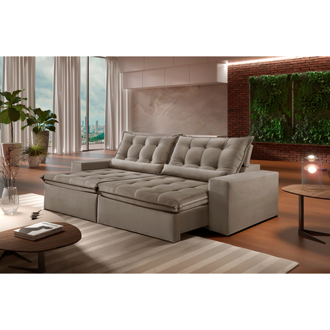 Sofá Retrátil e Reclinável 230cm com Pillow e Molas Ensacadas Montebello - Bege