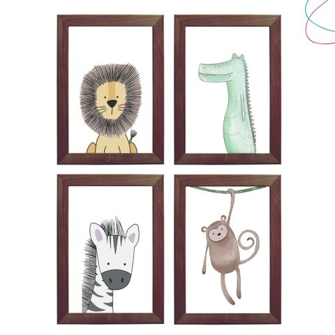 Quadros Decorativos Infantil Safari Animais da Floresta:tabaco