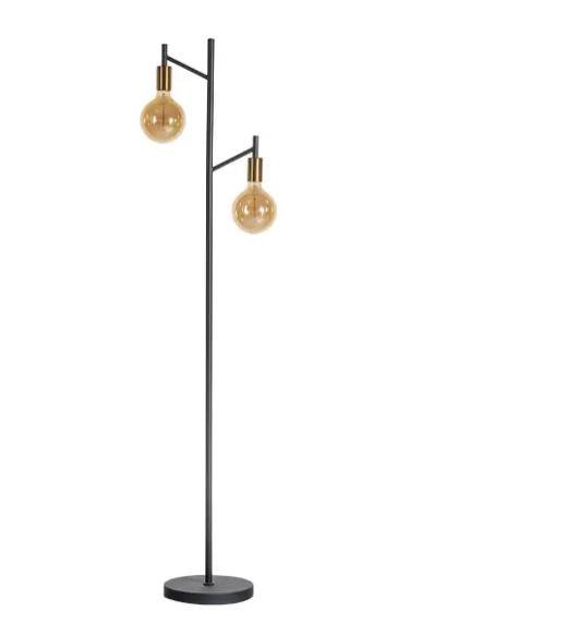 Luminária de Chão Moderna Slim p/2 Lâmpadas E27 1,40m Preta - Modelo TREE