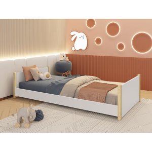 Cama Solteiro Evolutiva Ravi 2 em 1 com Pés Madeira Natural - Reller - Branco Fosco