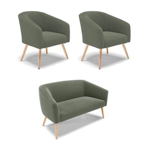 Namoradeira e 2 Poltronas Pé Palito Natural Stella Bouclê Menta D03 - D'Rossi