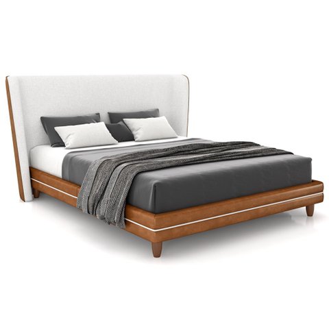 Cabeceira King Nilo 195cm com Cama Pés Madeira Suném P05 Couríssimo Whisky Bouclê Cru - Lyam Decor