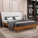 Ver imagem 4 de Cabeceira King Nilo 195cm com Cama Pés Madeira Suném P05 Couríssimo Whisky Bouclê Cru - Lyam Decor