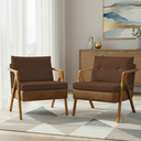 Ver imagem 1 de Kit 2 Poltronas Decorativas para Sala Recepção Laura Linho Braço Madeira Corino Peroba Exclusiva