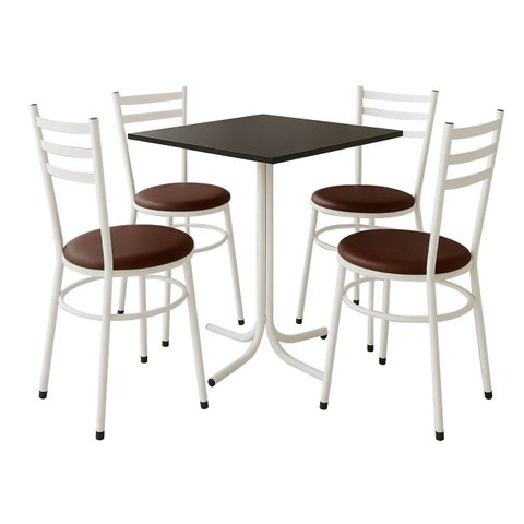 Conjunto Mesa Branca 70x70cm Tampo Preto com 4 Cadeiras Epoxi
