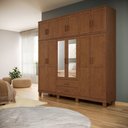 Ver imagem 1 de Guarda Roupa Casal Maleiro Madeira com Espelho 1292c Cobre 12 Portas e 2 Gavetas Castanho Finestra