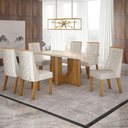 Ver imagem 1 de Mesa de Jantar Dora 160x80 Vidro 40 mm Cinamomo Off White com Kit 6 Cadeiras Veludo Palha - Valdemó