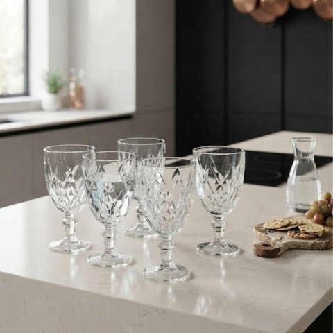 Jogo de Taças 340ml Vidro Resistente 6 Peças Sofisticação Elegância À Mesa para Água Suco Drinks Mes