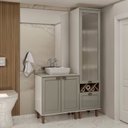 Ver imagem 1 de Conjunto de Banheiro Modulado 100% MDF Americano 2 Peças com Armário de Vidro Iluminata Cinza/Branco/Fendi