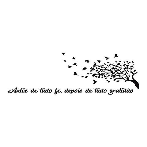 Adesivo Decorativo Parede Frase Fé Gratidão Árvore 32x98cm