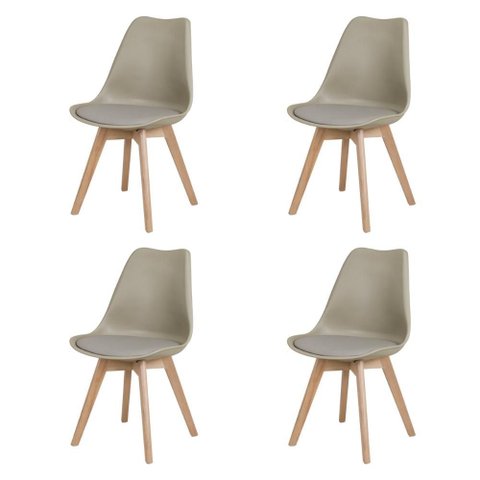 Kit 4 Cadeiras Charles Eames Leda Design Wood Estofada Base Madeira - Bege