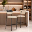 Ver imagem 1 de Kit 2 Banquetas Alta Sala de Jantar Lisa Pés Preto Linho/PU Bege/Preto m² - Monari Design