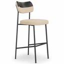 Ver imagem 2 de Kit 2 Banquetas Alta Sala de Jantar Lisa Pés Preto Linho/PU Bege/Preto m² - Monari Design
