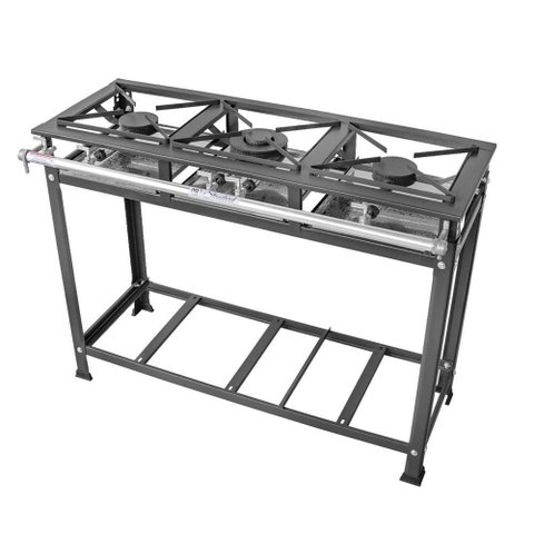 Fogão Industrial 3 Bocas 2 Simples Standard Baixa Pressão Grelhas Aço 30x30 P5 Mr Fogões