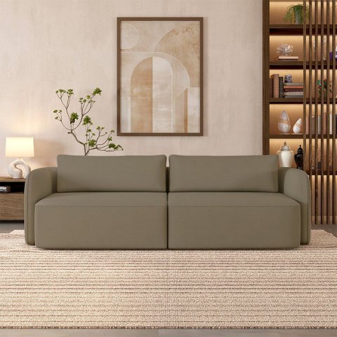 Sofá Living Sala de Estar Abel 240cm Bipartido Pés de Madeira Veludo Castor G33 - Gran Belo