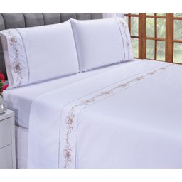 Jogo Lençol Casal Padrão 400 Fios Fluence Branco com Caki 4pçs - 2