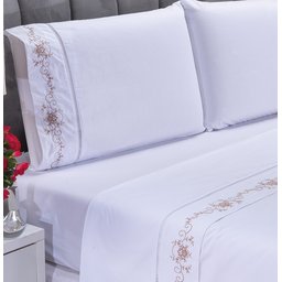 Jogo Lençol Casal Padrão 400 Fios Fluence Branco com Caki 4pçs - 1