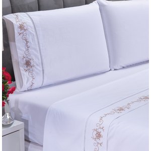 Jogo Lençol Casal Padrão 400 Fios Fluence Branco com Caki 4pçs