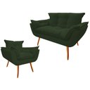 Ver imagem 1 de Kit Namoradeira + Poltrona Decorativa Opala Suede Verde Pés Madeira Ms Decor