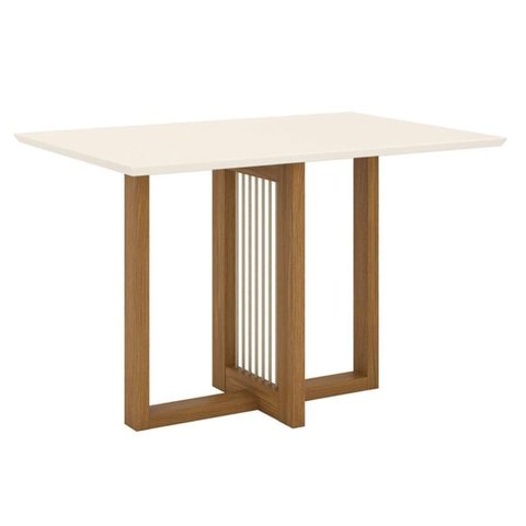 Mesa de Jantar Natalí 120 Cm Canto Reto sem Vidro Nature Off White - Henn