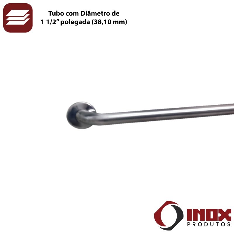 Barra de Apoio Horizontal Inox com Curva - Modelo 02 - Inox 340 - 110x90x12 Cm - 3