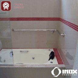 Barra de Apoio Horizontal Inox com Curva - Modelo 02 - Inox 340 - 110x90x12 Cm - 7