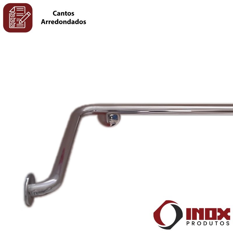 Barra de Apoio Horizontal Inox com Curva - Modelo 02 - Inox 340 - 110x90x12 Cm - 5