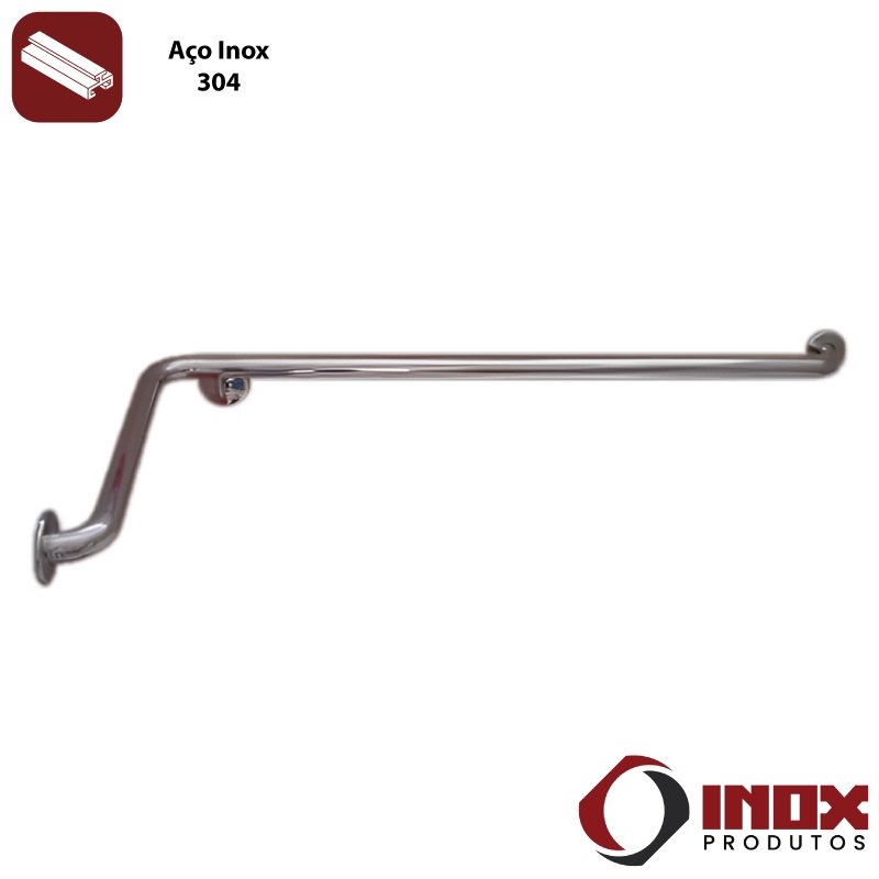 Barra de Apoio Horizontal Inox com Curva - Modelo 02 - Inox 340 - 110x90x12 Cm - 2