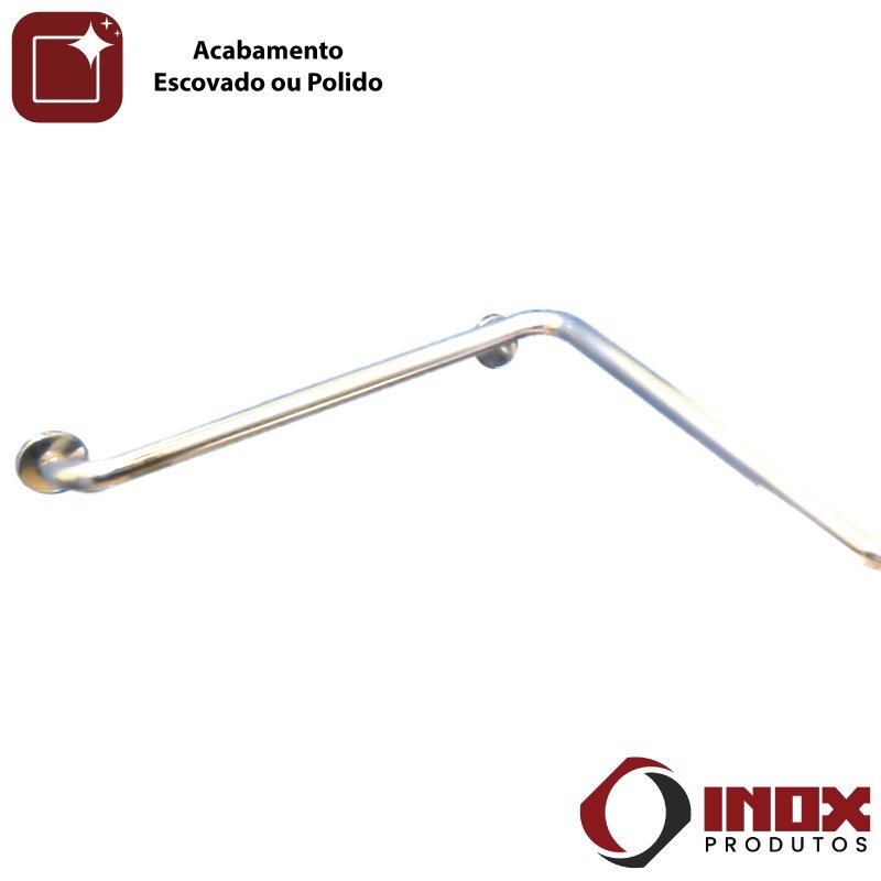 Barra de Apoio Horizontal Inox com Curva - Modelo 02 - Inox 340 - 110x90x12 Cm - 6