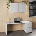 Ver imagem 1 de Mesa Escrivaninha 1,70m Pé Painel C/ 2 Armários Aéreos F5 Cor:cinza