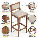 Ver imagem 3 de Kit 02 Banquetas Altas Lenna 99cm em Madeira e Encosto Estofado Linho Cru - Abmaza