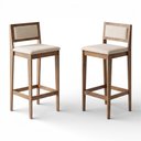Ver imagem 1 de Kit 02 Banquetas Altas Lenna 99cm em Madeira e Encosto Estofado Linho Cru - Abmaza
