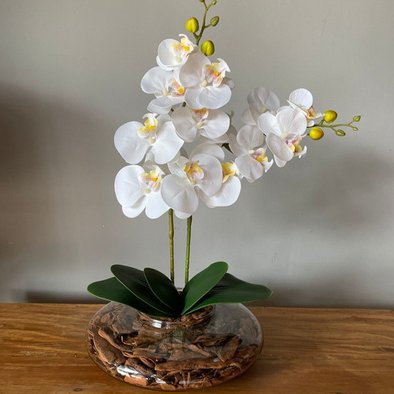 Arranjo Centro de Mesa 2 Orquídeas Branca Artificial Vaso Grande |  MadeiraMadeira