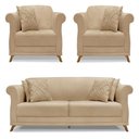 Ver imagem 1 de Kit 2 Poltronas E Sofá 2 Lugares 1,80m Pés Castanho Dourado