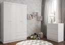 Ver imagem 2 de Dormitório Infantil Louise Guarda Roupa Infantil 4 Portas e Comoda Branca Ajl