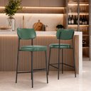 Ver imagem 1 de Kit 2 Banquetas Baixa Sala de Jantar Lisa Pés Preto PU Verde m² - Monari Design