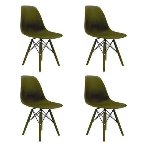 Conjunto 4 Cadeiras Eames Verde Militar em Polipropileno com Base Tiffany para Sala e Cozinha