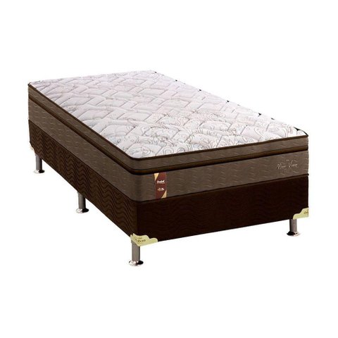 Cama Box Solteiro: Colchão Espuma Probel Visco Gel New Visco Guarda Costas + Base CRC Suede Brown(