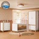 Ver imagem 1 de Quarto de Bebê Completo com Berço Slim Cômoda e Roupeiro Flora Branco Freijó Qmovi + Colchão Ortobom