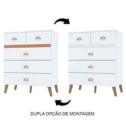 Cômoda 5 Gavetas Estilo Retrô 91cm Ziza V02 Branco/Camarim - Mpozenato - 3