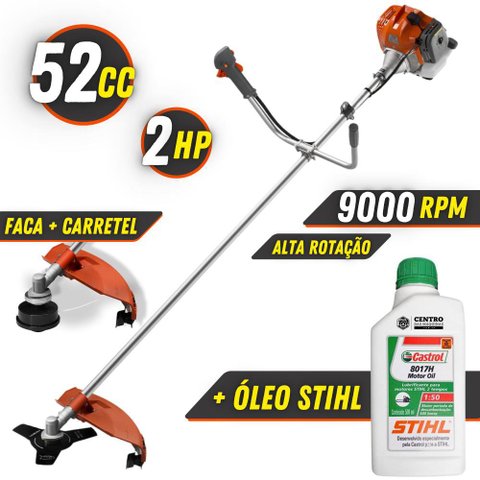 Roçadeira Profissional Tekna RL520ACN 52cc 2T 2HP 9000rpm Alta Rotação + ÓLEO STIHL