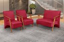 Ver imagem 3 de Conjunto Venus Braços em Madeira Maciça 1 Namoradeira 2 Poltronas Suede Unidecor Vermelho