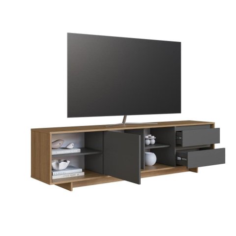Rack TV até 65" 180cm Nichos 2 Gavetas e Porta Linea Cor Mel/Grafite - Prodecor