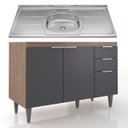 Ver imagem 1 de Balcão de Cozinha com Pia Inox 120cm Pérola Z34 Freijó/grafite - Mpozenato
