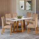 Ver imagem 2 de Conjunto Sala de Jantar Mesa Lectus 160x90 6 Cadeiras Anitta Ype/off/linho Areia