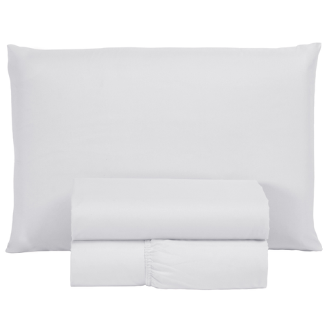 Roupa de Cama Solteiro 400 Fios 3 Peças Hotel Pousada Macio Acetinado:branco
