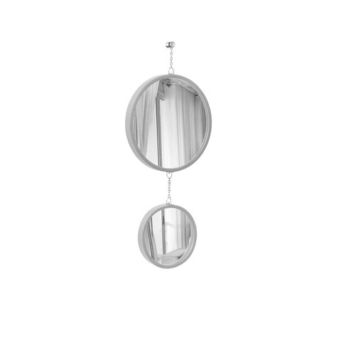 Espelho Decorativo Duplo Cinza Alça Corrente 30 cm 20 cm Redondo